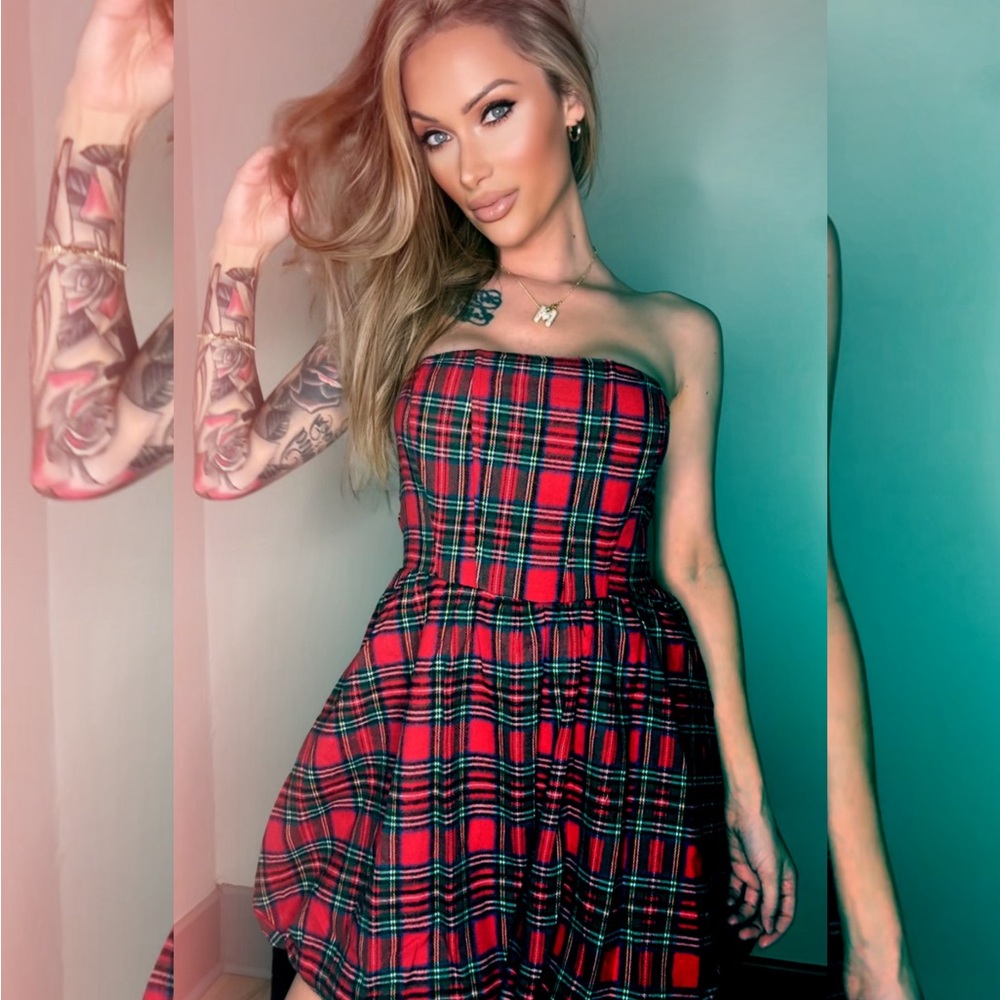 Plaid Strapless Dress